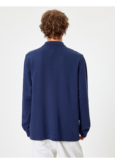Koton Polo Yaka Sweatshirt Düğmeli Pamuklu Lacivert 5wam70091mk Lacivert