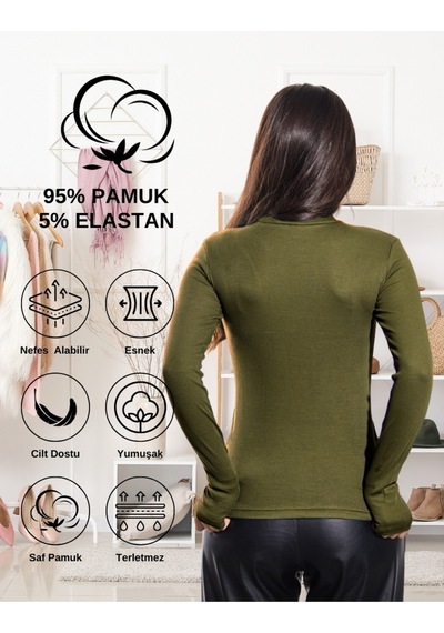 Alya Underwear Kaşkorse Yarım Boğaz Body Sweatshirt, Fitilli Kumaş, Likralı, Bordo Asker Yeşili