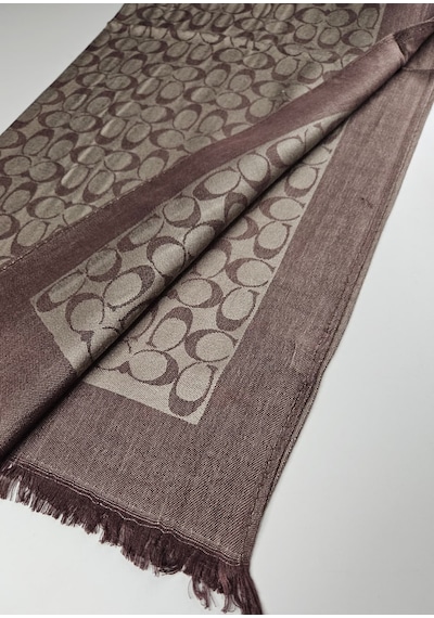 Miorel Scarfs C Desen Çift Taraflı Kaşmir İpek Şal 4 Mevsim Pamuk Şal Koyu Kahve
