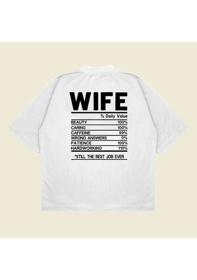 Startmore Wife Baskılı Oversize Unisex Pamuklu Nefes Alan Kalın Kumaşlı Beyaz