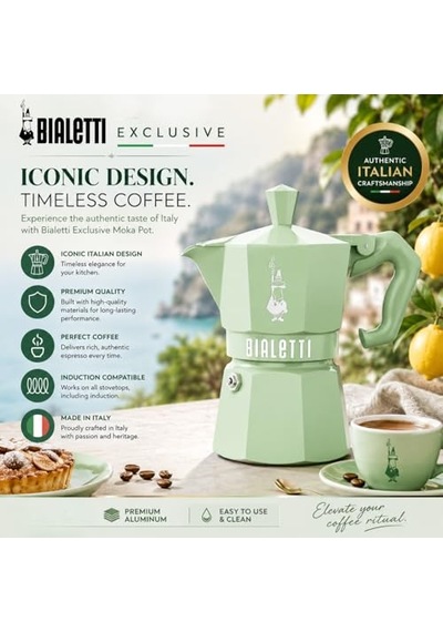Cups Ocak Üstü Espresso Pişirici - 270ml - Yeşil Renk - Alüminyum Gövde - Patentli Güvenlik Valfi - Tüm Ocak Tü