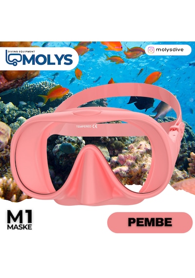 M1 Molys Dalış Maskesi + Kutusu + Şnorkel Seti Pembe