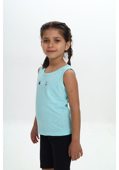 Toontoy Unisex Çocuk Baskılı Bisiklet Yaka Basic Atlet Su Yeşili