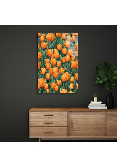 Turuncu Laleler - Cam Tablo - Deg1466 70 X 110 Cm