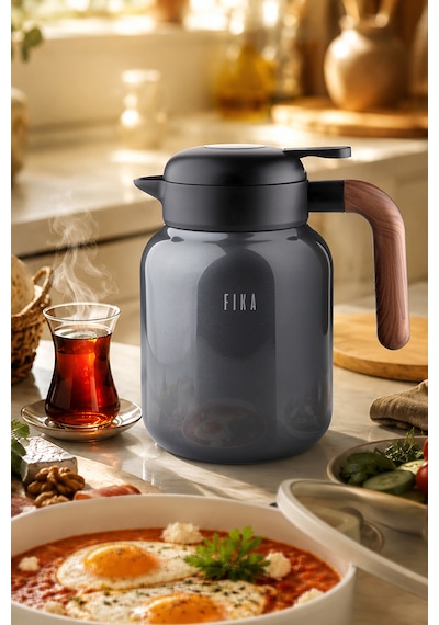 Neoflam Fika Paeta Çift Katmanlı Sızdırmaz Kapaklı Çelik Orta Boy Sürahi Termos 1300 Ml Antrasit