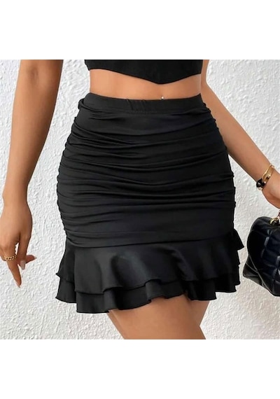 Fırfırlı Mini Etek Siyah
