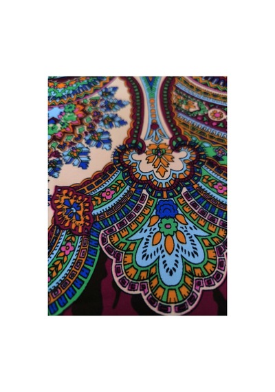 Tikitonki Etnik Çiçek Desenli Eflatun Rengi Saten Eşarp - 90x90 Çok Renkli Çok Renkli