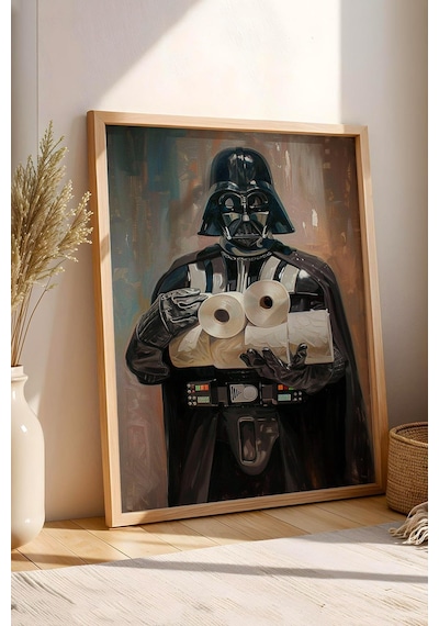 Tuvalet Kağıdı Tutan Darth Vader Çerçeveli Tablo - Wc Tuvalet İçin Tablo