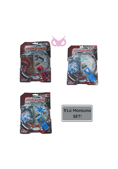 Monsuno Lisanslı 3 Lü Fusion Figür Seti Backslash, Lock, Evo Tek Beden