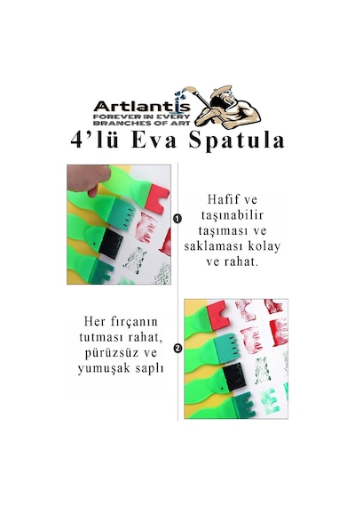 Eva Spatula 4 Lü 1 Paket Plastik Doku Tarağı Fırçası Okul Öncesi Boya Sünger Fırça Seti Çocuklar İçin Plastik Saplı
