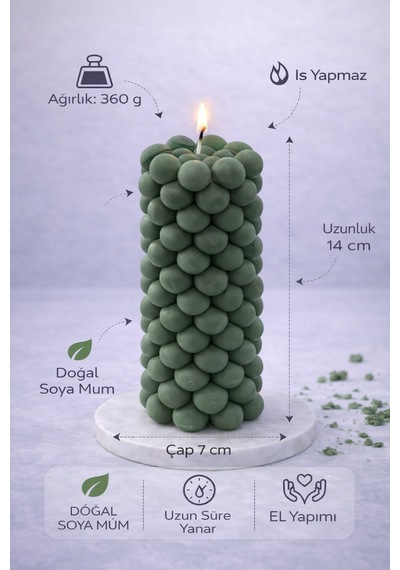 Soya Mum,dekoratif Lüks & El Yapımı Doğal Mum,uzun Yanma Süreli Şık Ev Hediyesi,ev Süsü Yeşil 360 G Yeşil