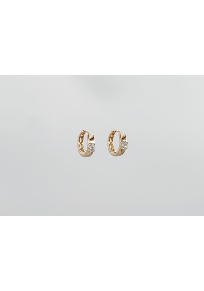 18k Rose Gold Plated Simple Stone Hoop Küpe Gold