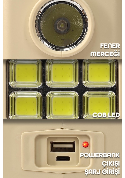 3 Modlu Şarjlı Kamp Lambası Solarlı 20 Watt Led Işık El Feneri Portatif Işıldak Gece Lamba Pr9802b Kahverengi