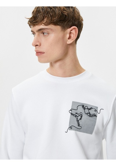 Koton Bisiklet Yaka Sweatshirt Soyut Baskılı Uzun Kollu Ribanalı Beyaz 4wam70426mk Beyaz