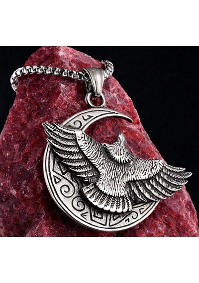 Gotik Stil Güç Sembolü Paslanmaz Çelik Kartal Figürlü Hilal Ay Erkek Kolye Metalik