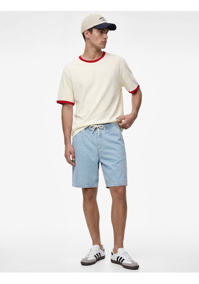 Koton Rahat Kalıp Cepli Pamuklu Bermuda Beli Bağcıklı Baggy Jean Şort Açık İndigo 6sam40284nd