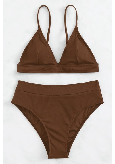 Angelsin Ayarlanabilir Askılı Üçgen Tasarım Yüksek Bel Bikini Takımı Kahverengi Angelsin Ayarlanabilir Askılı Üçgen Tasarım Yüksek Bel Bikini Takımı Kahverengi