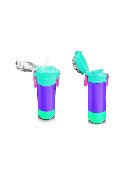 Coral High 500 Ml Kız Çocuk Pipetli Termos/matara - Mor Renk Detaylı Desenli - Çift Kullanım Özelliği Çok Renkli