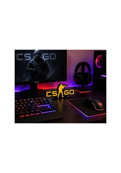 Csgo Yazılı 3d Dekoratif Obje Gamer Hediyelik Masaüstü Duvar Süsü Siyah - Sarı