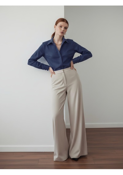 Pera Moda Kadın Slim Fit Pamuklu Ofis Gömleği Lacivert