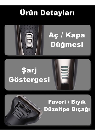 Pro Model 3 Başlıklı Profesyonel 3in1 Tıraş Makinesi Saç Sakal Burun Kılı Tüy Temizleme Traş