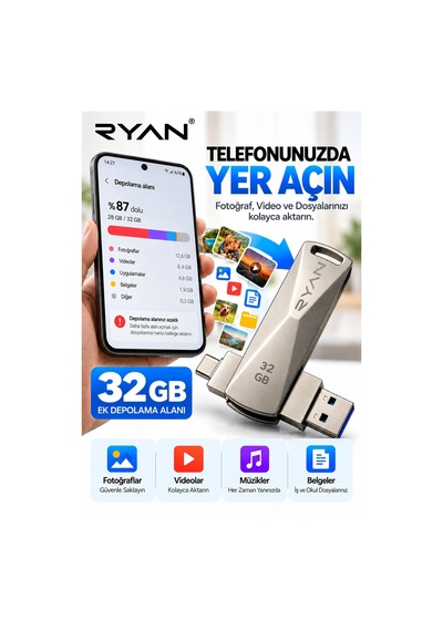 32 Gb Otg Flash Bellek Type C Otg Flash Usb Data Bellek Pratik Araç Okul Eşyası Bağlantı Diski