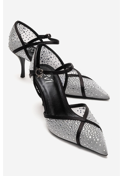 Luvishoes Rachel Beyaz File Siyah Saten Taş Detaylı Fileli Kadın İnce Topuklu Abiye Ayakkabı Luvishoes Rachel Beyaz File Siyah Saten Taş Detaylı Fileli Kadın İnce Topuklu Abiye Ayakkabı