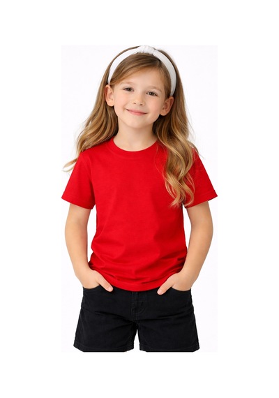 Parti Selesi Unisexs Çocuk Düz Kısa Kollu T-shirt Kırmızı
