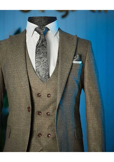 Bys Beystil Sivri Yaka Kahverengi Takım Elbise Aysberg - Slim Fit