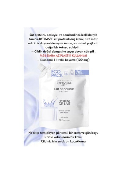 Byphasse Caresse Süt Proteinli Kremli Duş Jeli Ekonomik Yeniden Dolum Paketi 1 L