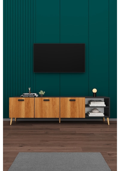 Asra Trend Tv Ünitesi T-22 %100 MDF 200 cm Büyük Boy Tv Sehpası Dolaplı Raflı Petra-Koyu Gri Asra Trend Tv Ünitesi T-22 %100 MDF 200 cm Büyük Boy Tv Sehpası Dolaplı Raflı Petra-Koyu Gri