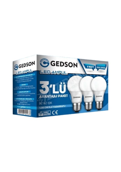 Gedson Led Ampul 9 Wat Beyaz Işık Eko Avantajlı Paket 3'lü