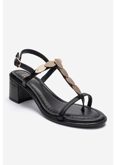 Luvishoes Serona Siyah Hakiki Deri Tokalı Kadın Kalın Topuklu Sandalet