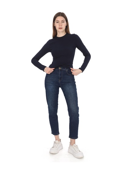 Penyebizden Likralı Pamuk Crop Tişört-slim Fit-lacivert