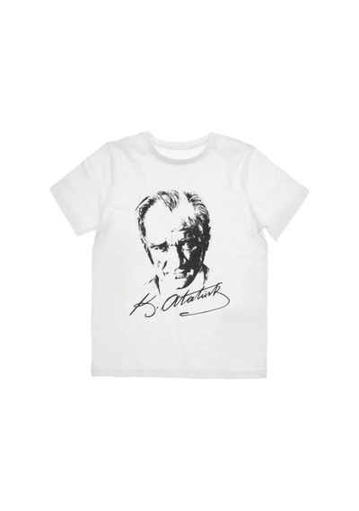 Fs Unisex Çocuk Beyaz Atatürk Baskılı Kısa Kollu T-Shirt