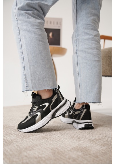 Daxtors Sameto Günlük Ortopedik Kadın Sneaker Spor Ayakkabı Siyah-beyaz