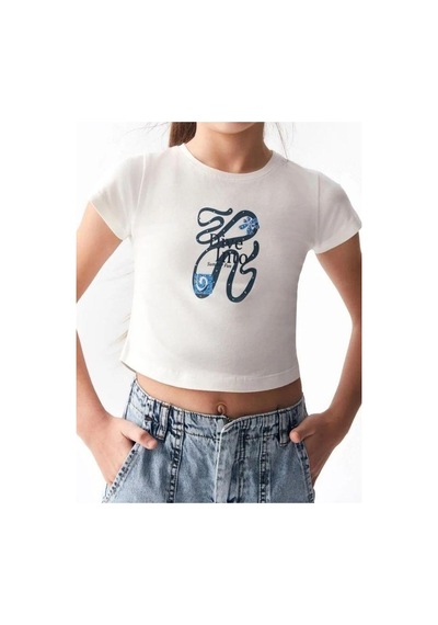Nk Kids Kız Çocuk Önü Desenli Dive Into Yazılı T-shirt-14007 Beyaz