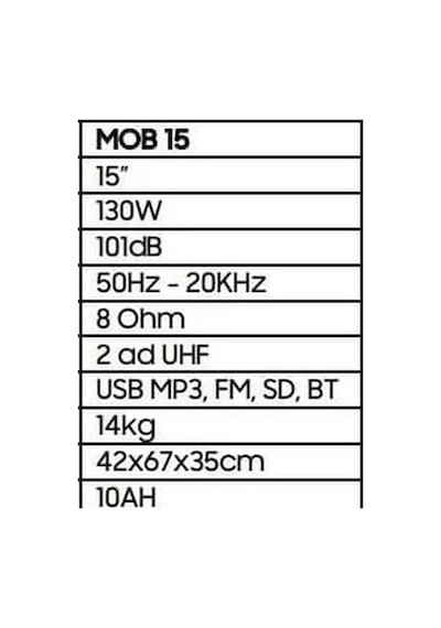 Spekon Baretone Mob-15 El + El 15" Usb-bt Taşınabilir Seyyar Şarjlı Ses Sistemi