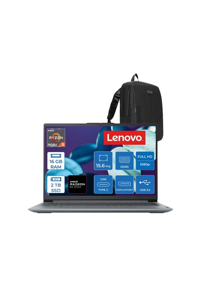 Lenovo IdeaPad Slim 3 15AMN8 82XQ00SFTXF11 R5-7520U 16 GB 2 TB SSD 15.6" Free Dos Dizüstü Bilgisayar + Zetta Çanta