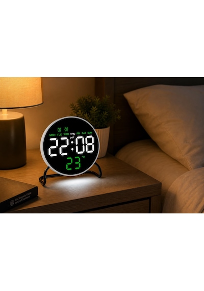 Valkyrie Led Dijital Masa Saati Alarm Sıcaklık Takvim Göstergeli Usb Gece Işıklı Masa Saati Çift Alarm Beyaz