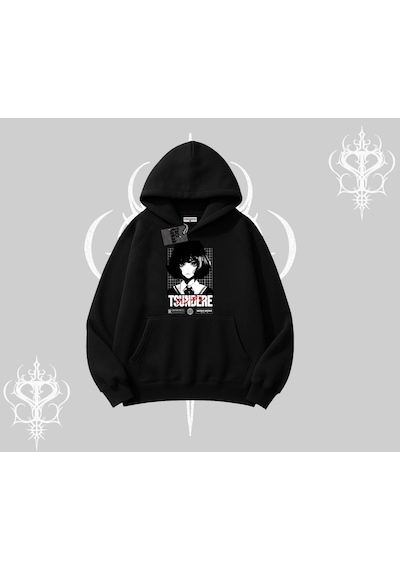 Startmore Kapşonlu Sweatshirt Tsundere Anime Japanese Style Baskılı Siyah