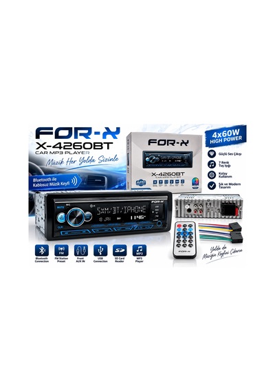 For-x Teyp For-x X-4260bt Teyp - Çift Amfi Çıkışlı , 4x60w , Bluetoothlu , 7 Renk Oto Teyp