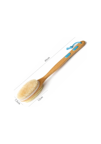 Sırt Ve Vücut Temizleme Fırçası - 2 Taraflı Sert & Yumuşak Lifli, Bambu Uzun Saplı 43cm ,