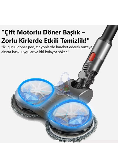 Dyson V7 V8 V10 V11 V15 Uyumlu Elektrikli Döner Paspas Başlığı