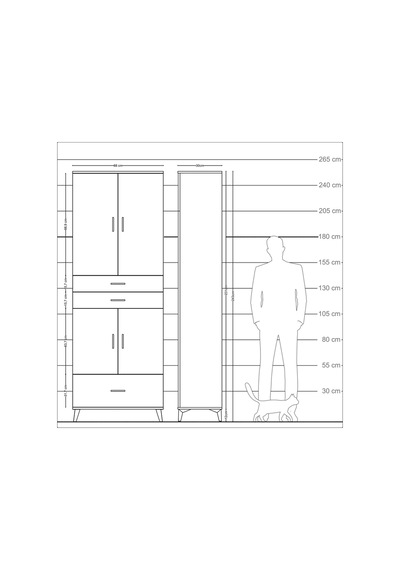 Arges Dolap 5 Raflı 3 Çekmeceli 4 Kapaklı 88x30x243 Çam-antrasit Çam
