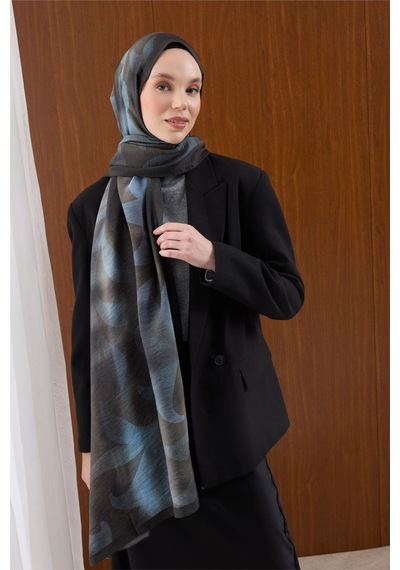 Silk Home Viskon Mayda Şal Mavi-antrasit Dalga Desenli Yumuşak Dokulu 190x70 Çok Renkli