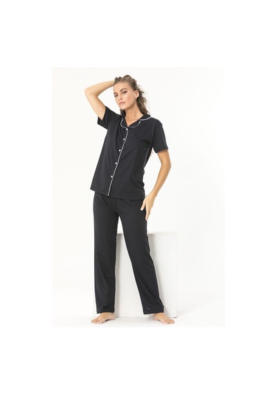 SUDE HOMEWEAR Düğmeli Pijama Takım Siyah