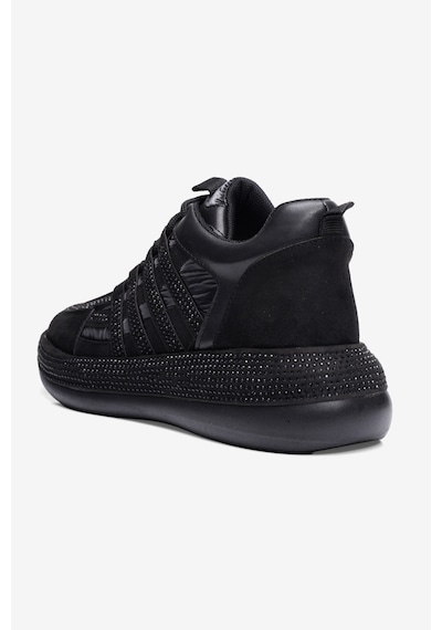 Mubiano Kadın Paraşüt Sneaker Süet Detaylı Taşlı Günlük Spor Ayakkabı Vona Siyah