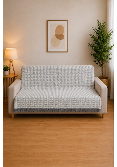 Çift Taraflı Buldan Dokuma Pamuklu Koltuk Örtüsü 170x210 Cm Çekyat Örtüsü Geometrik Desenli Koltuk Şalı Açik Gri