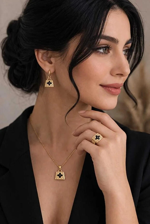 Banum Luxury Şık Ve Modern 3lü Zarif Set Altın